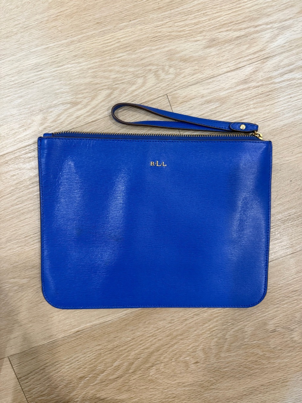 Lauren Ralph Lauren RLL Cobalt Blue Textured Leather Wristlet Portfolio Clutch